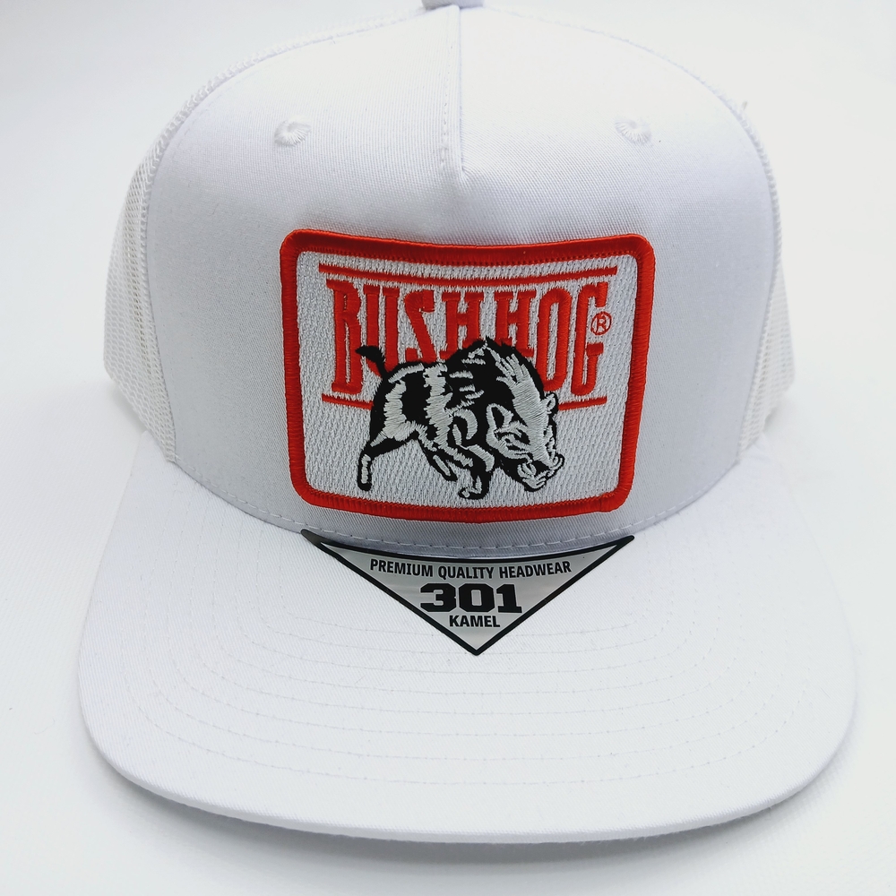 Solid White Kamel 808 Mesh Snapback Bush Hog Patch Cap Hat